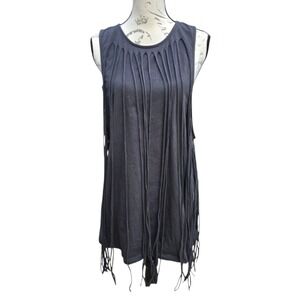 ASOS -1604 Fringe Tunic‎ Top Sleeveless Festival Layering Casual Black Medium